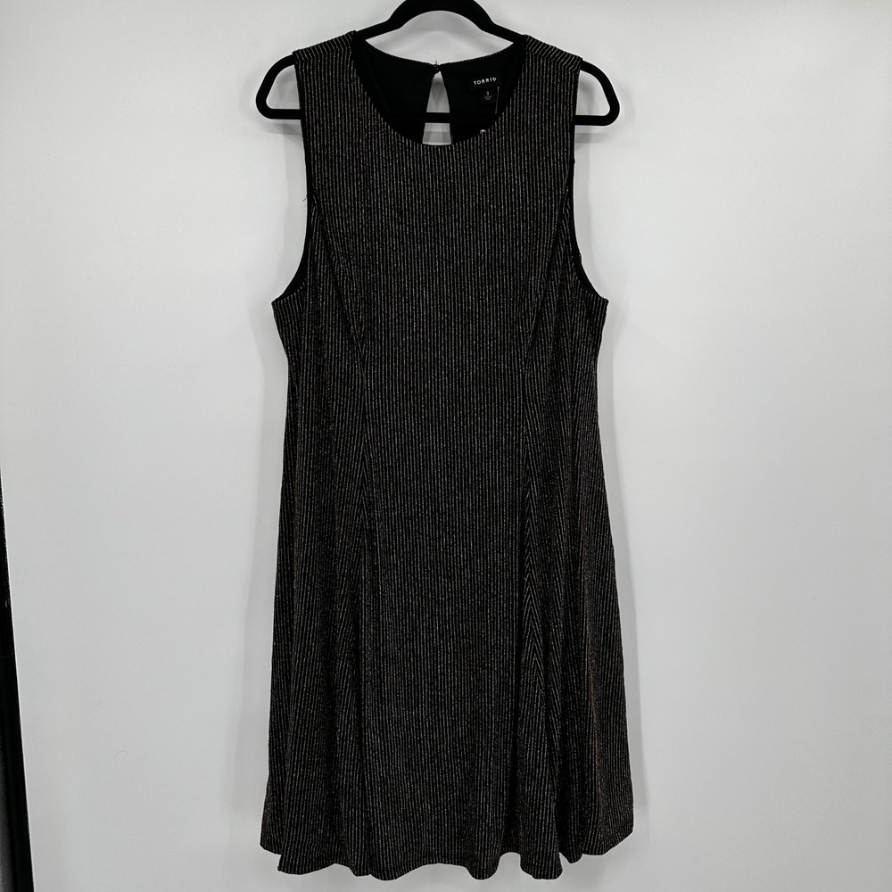New Torrid Black Gold Metallic Stripe Sleeveless Trapeze Swing Cocktail Dress 3X